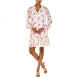 Vince Camuto NWT Floral White Pink V-Neck Tiered Ruffle Mini Dress in Size Small